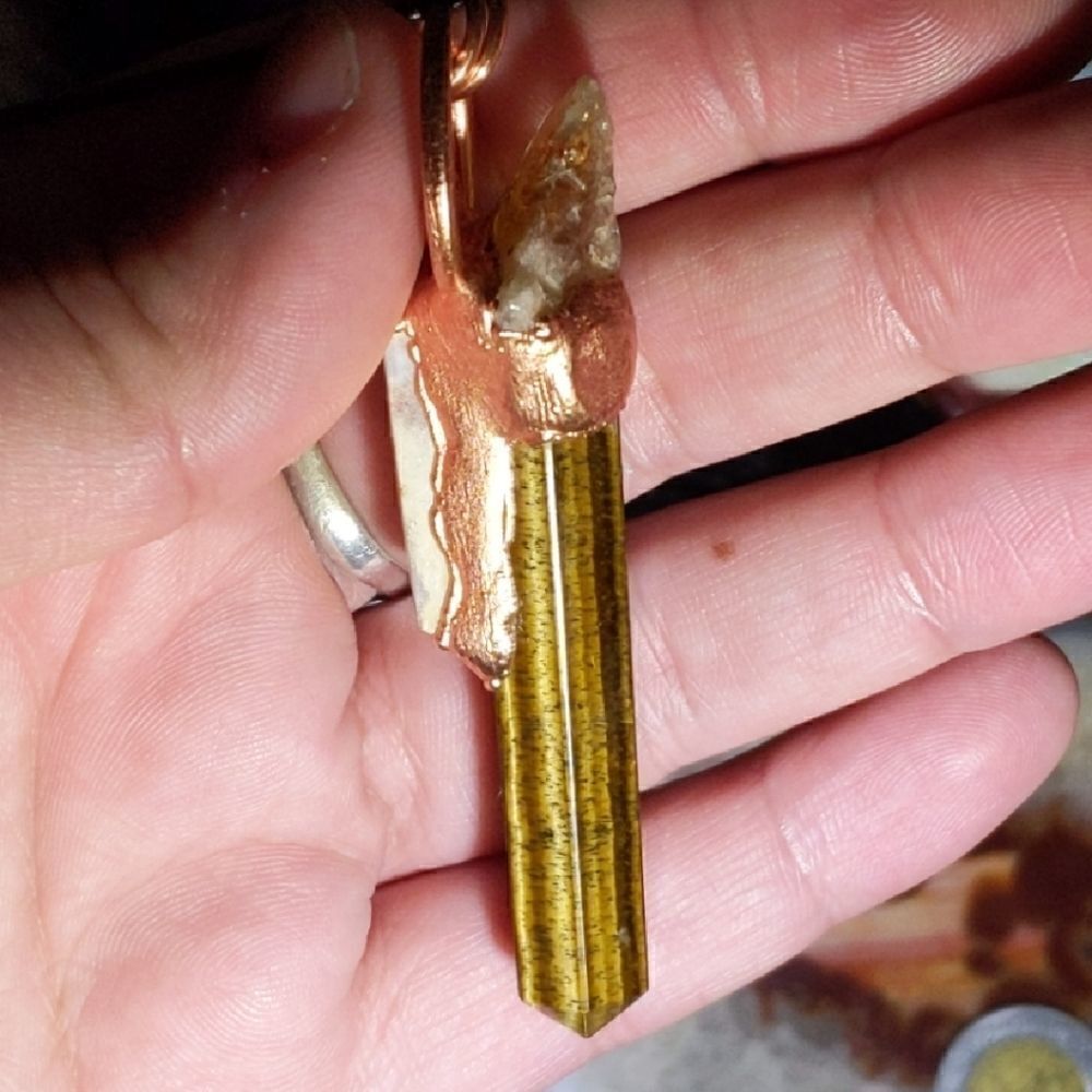 'Terrawver' Australian White Opal, Tigers Eye Tower & Raw Citrine Necklace - Picture 3 of 8